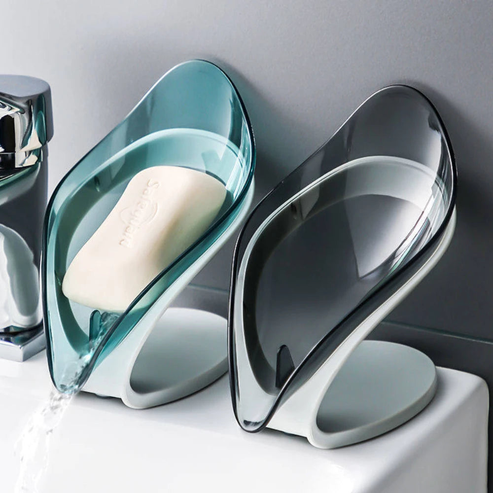 Leaf Shape Soap Holder Non Slip Drain Storage Container Suction Cup Portable Rack Tray For Bathroom Shower Kitchen Sink Toilet L