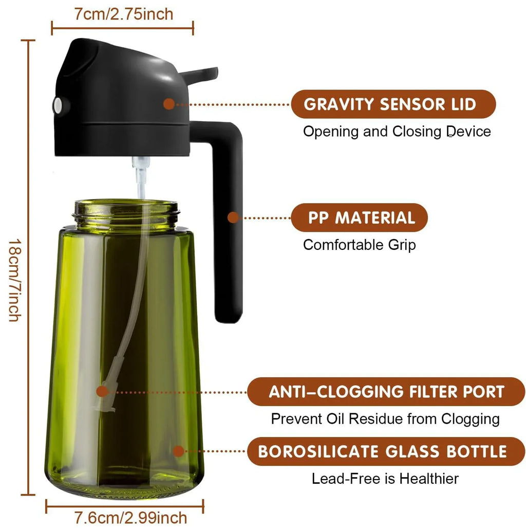 2-in-1 Glass Oil Sprayer and Dispenser – 16 oz
