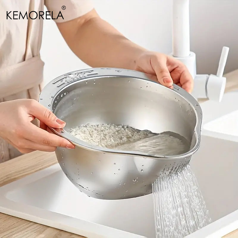 Stainless steel rice washer and strainer bowl