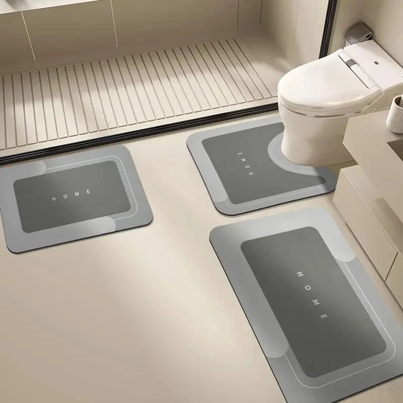 VIKAMA 3PCS U-Shaped Diatomite Bath Mat, Non-Slip Absorbent Quick Dry Floor Mat, Soft Rug Set for Bathroom Home Decor